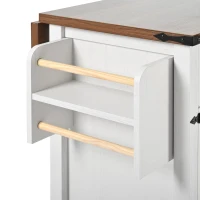 Farmhouse Style Kitchen Island Trolley with Adjustable Shelf, Cabinets and Drawers, Modern Rolling Storage Cabinet, 140L x 73W x 90.5H cm, White(m-10)
