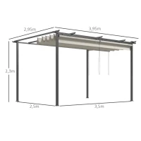 Outsunny Pérgola de Jardín Cenador para Exterior con Techo Retráctil y 4 Cortinas Enrollables 4x3 m Crema(m-3)