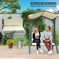Outsunny Hollywoodschaukel mit verstellbarem Sonnendach Sitzauflage, 2-Sitzer bis 220kg 150x120x182cm, Cremeweiß(m-5)