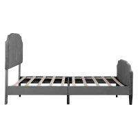Double Upholstered Bed Frame with Adjustable Channel-Tufted Headboard, Easy Assembly, Perfect for Sophisticated and Modern Bedroom, 198L x 141.5W x 111.5H cm, Grey(m-12)