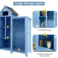 Weatherproof Wooden Tool Shed with PVC Roof, Shelves and Compartment, Tool Cabinet for Garden, Patio, Balcony, 118L x 54W x 173H cm, Blue(m-4)