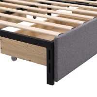 Storage Bed with 4 Drawers, Upholstered Double Bed with Iron Frame and Wooden Slats, 193.5 x 141W x 30H cm, Grey(m-12)