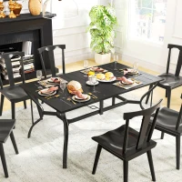 Outsunny Rectangle Garden Dining Table with Parasol Hole, Patio Table with Steel Frame and Slat Tabletop, 150cm x 90cm, Black(m-9)