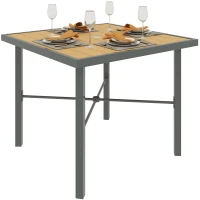 Outsunny Garden Table, 90cm Square Outdoor Patio Dining Table with 4.2 cm Umbrella Hole, Metal Frame, Wood Effect Top, for Terrace, Balcony, Natural Wood Finish(m-10)