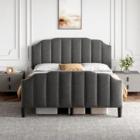 Double Upholstered Bed Frame with Adjustable Channel-Tufted Headboard, Easy Assembly, Perfect for Sophisticated and Modern Bedroom, 198L x 141.5W x 111.5H cm, Grey(m-7)