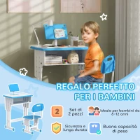 HOMCOM Banco Scuola per Bambini 6-12 Anni ad Altezza Regolabile con Leggio e Mensola, in Acciaio e MDF, Blu(m-4)