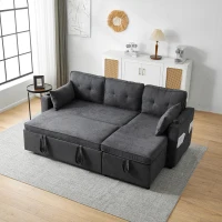 3-in-1 Convertible Sofa Bed with Internal Storage Chaise, L Shaped Sleeper Sofa with Cup Holders and Pillows, 211L x 130W x 86H cm, Grey(m-1)