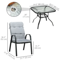 Outsunny 5 Pieces Outdoor Square Garden Dining Set w/ Tempered Glass Dining Table 4 Cushioned Armchairs, Umbrella Hole, Grey(m-3)