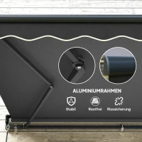 Outsunny Klemmmarkise mit Handkurbel höhenverstellbar Gelenkarmmarkise 250 cm breit UPF 50+ Grau(m-6)