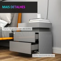 HOMCOM Mesa de Cabeceira com Luz LED Painel de Alto Brilho 2 Gavetas e Controlo Remoto para Dormitório 45x35x52 cm Cinzento(m-7)