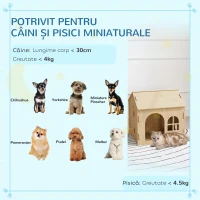 PawHut Căsuță pentru Câini de Interior cu Fereastră Mică și Intrare Frontală, 49,5x41x51 cm, Lemn Natural(m-7)