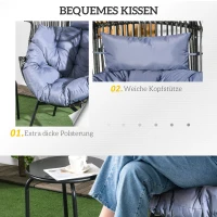 Outsunny Fotel Ogrodowy z Rattanu, Siedzisko Rattanowe, PE-Rattan, 89 cm x 75 cm x 143 cm, Szary+Czarny(m-5)