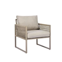 Modern Hand-Woven Sofa Set with Glass Coffee Table, Thick Cushions, Outdoor Garden Lounge Set for 4 People, 126L x 65W x 72H cm, Khaki(m-13)