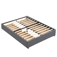 Storage Bed with 4 Drawers, Upholstered Double Bed with Iron Frame and Wooden Slats, 193.5 x 141W x 30H cm, Grey(m-2)