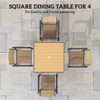 Outsunny Garden Table, 90cm Square Outdoor Patio Dining Table with 4.2 cm Umbrella Hole, Metal Frame, Wood Effect Top, for Terrace, Balcony, Natural Wood Finish(m-6)