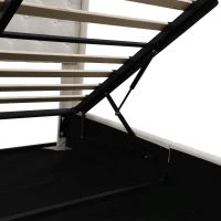 Double Upholstered Bed Frame with Hydraulic Storage, LED Lighting and Charging Station, Linen Ottoman Bed with USB and Type-C Ports, 202L x 141W x 113H cm, Beige(m-10)