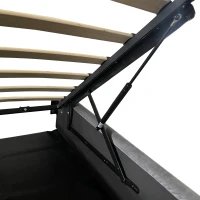 King Ottoman Bed with LED Lighting, Velvet Upholstered Bed with Hydraulic Storage and Channel Tufted Headboard, 238L x 214W x 114H cm, Grey(m-10)