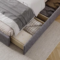 Storage Bed with 4 Drawers, Upholstered Double Bed with Iron Frame and Wooden Slats, 193.5 x 141W x 30H cm, Grey(m-10)