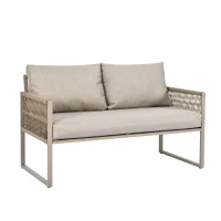 Modern Hand-Woven Sofa Set with Glass Coffee Table, Thick Cushions, Outdoor Garden Lounge Set for 4 People, 126L x 65W x 72H cm, Khaki(m-12)