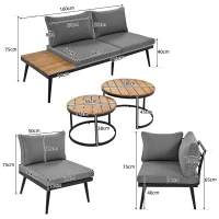 6-Piece Garden Lounge Set with Acacia Wood Tables, Galvanised Iron Frame, Ideal for Indoor and Outdoor Use, 160L x 64W x 75H cm, Grey(m-3)