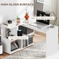 HOMCOM Birou în Formă de L cu 4 Compartimente de Depozitare, 120x100x77 cm, Alb Lucios(m-5)