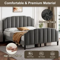 Double Upholstered Bed Frame with Adjustable Channel-Tufted Headboard, Easy Assembly, Perfect for Sophisticated and Modern Bedroom, 198L x 141.5W x 111.5H cm, Grey(m-5)