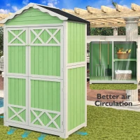 Weatherproof Fir Wood Tool House with Stable X Reinforcements, Eco-Friendly Outdoor Wooden Garden Storage Shed, 93L x 45W x 179H cm, Green(m-5)