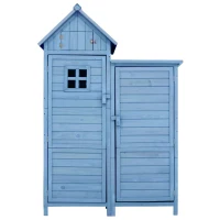 Weatherproof Wooden Tool Shed with PVC Roof, Shelves and Compartment, Tool Cabinet for Garden, Patio, Balcony, 118L x 54W x 173H cm, Blue(m-2)