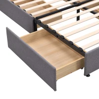 Storage Bed with 4 Drawers, Upholstered Double Bed with Iron Frame and Wooden Slats, 193.5 x 141W x 30H cm, Grey(m-14)
