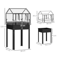 Outsunny Hochbeet mit Gewächshaus-Dach, Erhöhte Pflanzenbox mit Ablauflöchern, 60 x 60 x 120 cm, Schwarz(m-3)