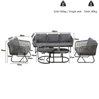 Space-Saving Outdoor Garden Lounge Set with Glass Coffee Table, Adjustable Foot Pads, Versatile Sofa Set for Patio, Porch, Backyard, Grey(m-3)