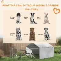PawHut Recinto per Cani con Coperture e Ciotole Girevoli, in Acciaio e tessuto Oxford, 4x2.3x1.5 m, Argento(m-8)