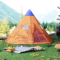 Outsunny 6 Men Tipi Tent with Carry Bag - Orange(m-8)