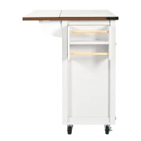 Farmhouse Style Kitchen Island Trolley with Adjustable Shelf, Cabinets and Drawers, Modern Rolling Storage Cabinet, 140L x 73W x 90.5H cm, White(m-15)