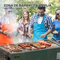 Outsunny Barbacoa de Carbón con 2 Parrillas de Acero Inoxidable Barbacoa Portátil con 2 Especieros para Camping 94x39x70 cm Verde(m-5)