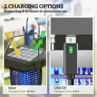 Outsunny 2-in-1 Electric Fly Zapper with UVA Light, Hanging Garden Lantern, Solar and USB-DC Rechargeable Insect Mosquito Bug Zapper, Fly Killer for Indoor and Outdoor Use, Black(m-5)