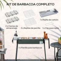 Outsunny Barbacoa de Carbón con 2 Parrillas de Acero Inoxidable Barbacoa Portátil con 2 Especieros para Camping 94x39x70 cm Verde(m-4)