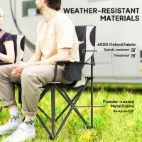 Outsunny Set of 2 Folding Camping Chairs, Padded Camping Chairs with Adjustable Armrests, Portable & Lightweight Folding Camp Chair with Cooler Bag, Cup Holder and Side Pockets, Black(m-5)