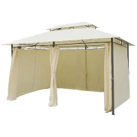 Outsunny Tonnelle Barnum pavillon de Jardin Style Colonial Double Toit Toiles latérales Amovibles 3L x 4l x 2,8H m crème(m-13)