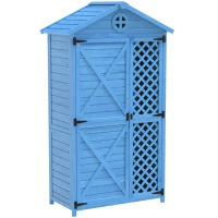 Outdoor Wooden Storage Shed with Ventilation Slots, Weatherproof Roof, Fir Wood Tool House for Garden, Backyard, 90L x 56.5W x 175.5H cm, Blue(m-8)