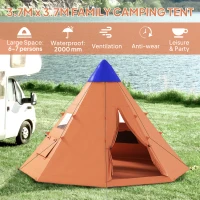 Outsunny 6 Men Tipi Tent with Carry Bag - Orange(m-4)