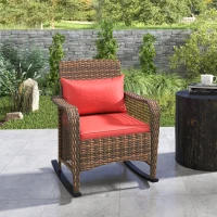 Outsunny Rattan Rocking Chair - Red(m-9)