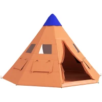 Outsunny 6 Men Tipi Tent with Carry Bag - Orange(m-1)