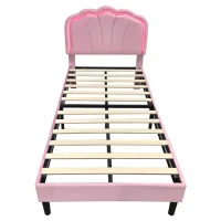 Single Upholstered Bed with LED Adjustable Shell Headboard, Charging Station, Perfect for Sophisticated and Modern Bedroom, 194L x 94W x 111H cm, Pink(m-11)