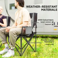 Outsunny Set of 2 Folding Camping Chairs, Padded Camping Chairs with Adjustable Armrests, Portable & Lightweight Folding Camp Chair with Cooler Bag, Cup Holder and Side Pockets, Grey(m-5)