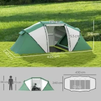 Outsunny 4-6 Man UV Protection Camping Tent - Green and White(m-3)