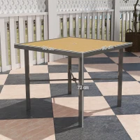 Outsunny Garden Table, 90cm Square Outdoor Patio Dining Table with 4.2 cm Umbrella Hole, Metal Frame, Wood Effect Top, for Terrace, Balcony, Natural Wood Finish(m-3)