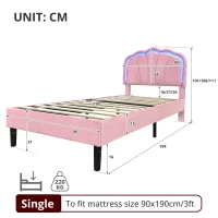Single Upholstered Bed with LED Adjustable Shell Headboard, Charging Station, Perfect for Sophisticated and Modern Bedroom, 194L x 94W x 111H cm, Pink(m-3)