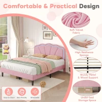 Double Upholstered Bed with LED Adjustable Shell Headboard, Charging Station, Perfect for Sophisticated and Modern bedroom, 194L x 139W x 111H cm, Pink(m-5)