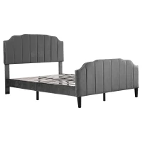 Double Upholstered Bed Frame with Adjustable Channel-Tufted Headboard, Easy Assembly, Perfect for Sophisticated and Modern Bedroom, 198L x 141.5W x 111.5H cm, Grey(m-11)
